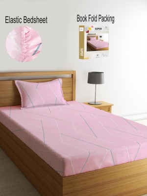Klotthe 300 TC Polycotton Single Printed Fitted (Elastic) Bedsheet(Pack of 1, Pink)