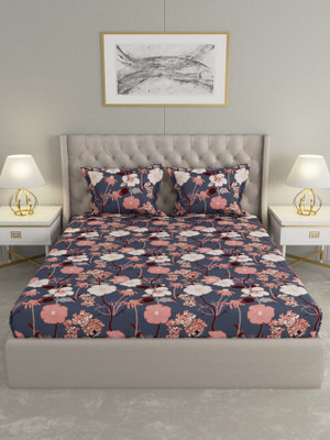 Raymond Home 110 TC Microfiber Double Floral Flat Bedsheet(Pack of 1, Grey)