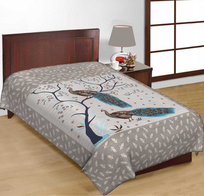 E ELMA 144 TC Cotton Single Printed Flat Bedsheet(Pack of 1, Blue)