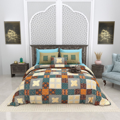 RJ Cotton King Flat 210 TC Printed Bedsheet(Pack of 1, GREN)