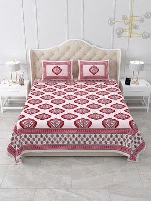 SIZAR Cotton Queen Flat 120 TC Jaipuri Prints Bedsheet(Pack of 1, Pink)