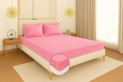 DECORHUT FAB Velvet King Fitted (Elastic) 300 TC Solid Bedsheet(Pack of 1, Pink)