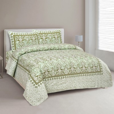 JAIPUR FABRIC 240 TC Cotton Double Printed Flat Bedsheet(Pack of 1, Light Green)