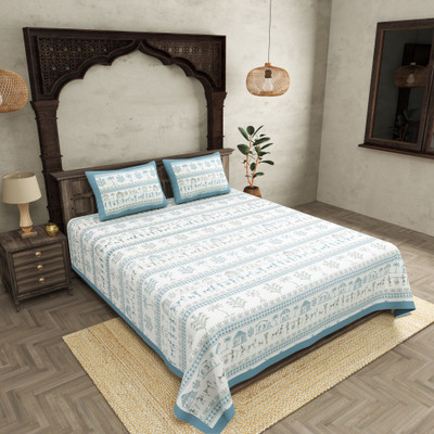 JAIPUR FABRIC Microfiber King Flat 150 TC Printed Bedsheet(Pack of 1, Blue 1)