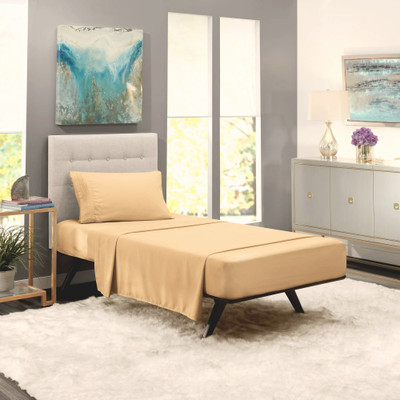 BEVI Microfiber Single Flat 300 TC Solid Bedsheet(Pack of 1, Beige)