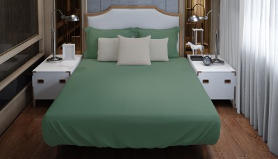 CHANN STUDIO 400 TC Cotton King Solid Flat Bedsheet(Pack of 1, Green)