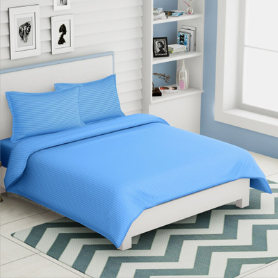 Jinaya's Microfiber King Flat 250 TC Striped Bedsheet(Pack of 1, Sky Blue)