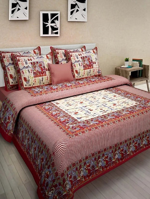 RAJDEVI JAIPUR PRINTS 228 TC Cotton King 3D Printed Flat Bedsheet(Pack of 1, Red)