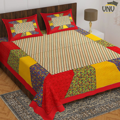VNV Creation Cotton Double Flat 144 TC Jaipuri Prints Bedsheet(Pack of 1, Red)