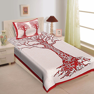 Unique Choice 220 TC Cotton Single Printed Flat Bedsheet(Pack of 1, Red)