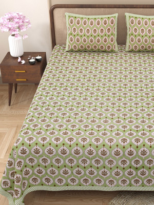 SPSON'S HANDLOOM Cotton King Flat 220 TC Printed Bedsheet(Pack of 1, Green)