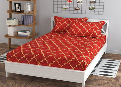 Decent Home 140 TC Polycotton Double Abstract Flat Bedsheet(Pack of 1, Maroon)