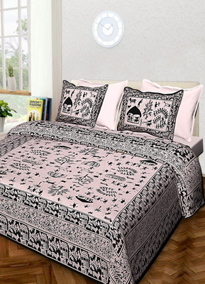 KANDY SHOP Cotton King Flat 250 TC Jaipuri Prints Bedsheet(Pack of 1, Black)
