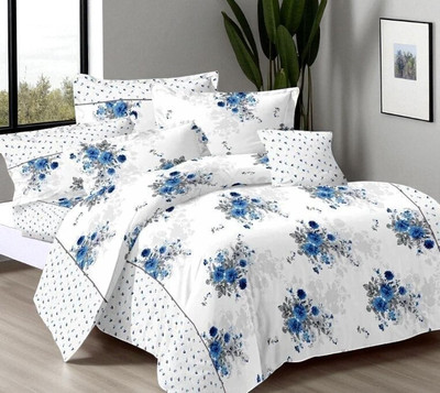 Ibra Polycotton Double Flat 210 TC Printed Bedsheet(Pack of 1, White)