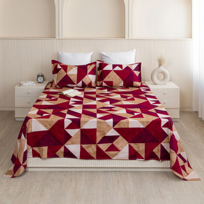 HOMEMONDE Cotton King Flat 210 TC Printed Bedsheet(Pack of 1, Maroon & Purple)