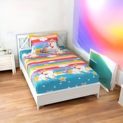 HOMYBEES 220 TC Cotton Single Abstract Fitted (Elastic) Bedsheet(Pack of 1, Multicolor)