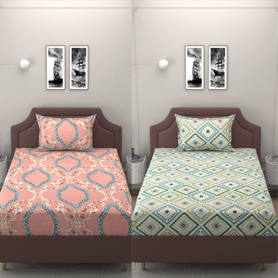 BROMWICK 250 TC Microfiber Single Abstract Flat Bedsheet(Pack of 2, Pink)