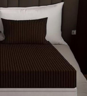 ROOMSTYLE Cotton Single Fitted (Elastic) 210 TC Striped Bedsheet(Pack of 1, Multicolor)