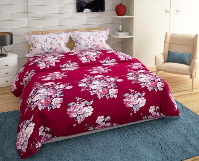 vjk fab 300 TC Cotton King Floral Fitted (Elastic) Bedsheet(Pack of 1, Maroon Pink)