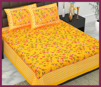 JAIPUR PRINTS Cotton Double Flat 210 TC Jaipuri Prints Bedsheet(Pack of 1, Yellow)