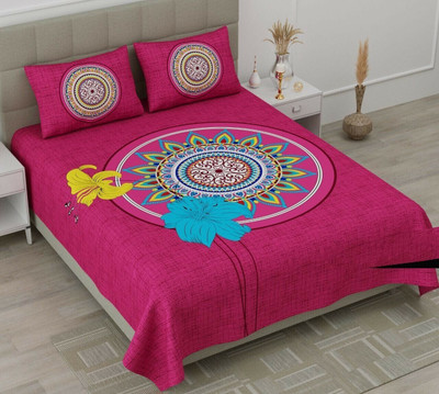 KAANY FAB 104 TC Cotton Double Jaipuri Prints Flat Bedsheet(Pack of 1, Pink)