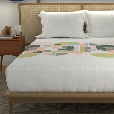 Urban Space 144 TC Cotton Double Printed Flat Bedsheet(Pack of 1, Binary Green)