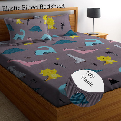 Amrange 210 TC Cotton King Abstract Fitted (Elastic) Bedsheet(Pack of 1, Voilet)