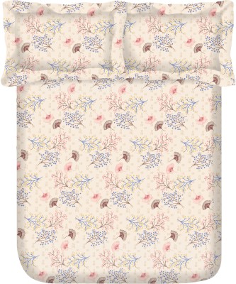 Vintana 160 TC Cotton Queen Floral Flat Bedsheet(Pack of 1, Beige)