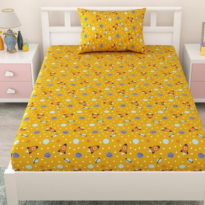 Mafatlal 144 TC Cotton Single Printed Flat Bedsheet(Pack of 1, Yellow)