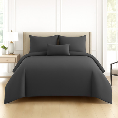 DECOR2ADMIRE Cotton Super King Flat 300 TC Checkered Bedsheet(Pack of 1, Solid-Plain Grey)