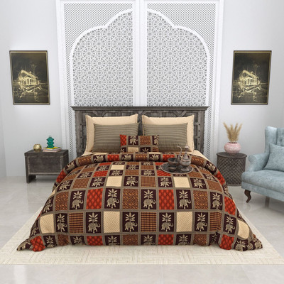 RJ Cotton King Flat 210 TC Printed Bedsheet(Pack of 1, Brown)