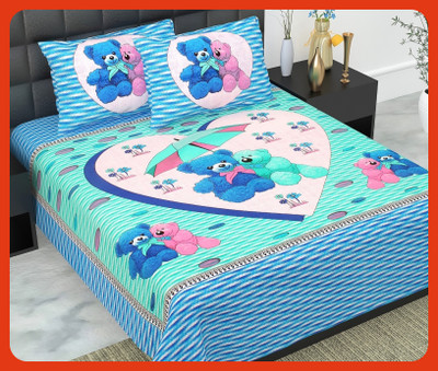 JAIPUR PRINTS Cotton Double Flat 240 TC Jaipuri Prints Bedsheet(Pack of 1, Blue)