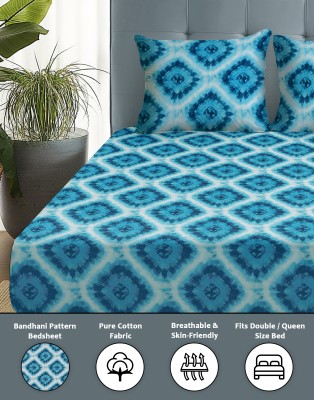 Story@home 144 TC Cotton Double Printed Flat Bedsheet(Pack of 1, Bluish, White)