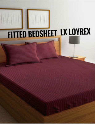 LX LOYREX Satin King Fitted (Elastic) 250 TC Printed Bedsheet(Pack of 1, WINE Q)