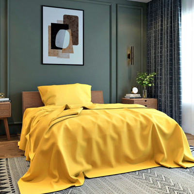 BELVOSTUM 280 TC Microfiber Single Solid Flat Bedsheet(Pack of 1, Yellow)