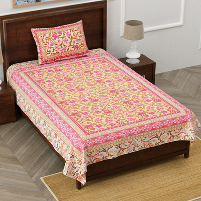 GrihSansaar Cotton Single Flat 210 TC Floral Bedsheet(Pack of 1, Multicolor)