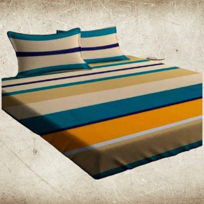 Zivias 160 TC Cotton King Striped Fitted (Elastic) Bedsheet(Pack of 1, Multicolor Striped Design)