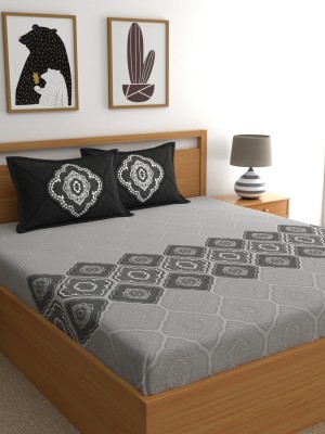 Home Ecstasy 140 TC Cotton Double Floral Flat Bedsheet(Pack of 1, Dark Grey)