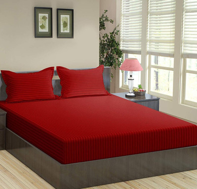 OICHY 180 TC Microfiber Double Striped Flat Bedsheet(Pack of 1, Red)