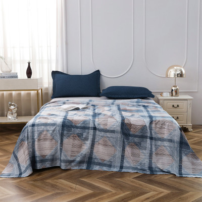 Story@home Microfiber Double Flat 240 TC Printed Bedsheet(Pack of 1, White, Blue)
