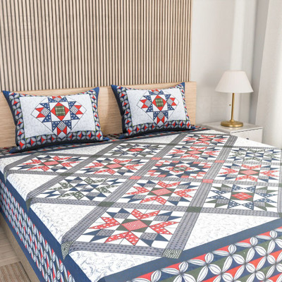 SARVOCH Cotton Double Flat 144 TC Jaipuri Prints Bedsheet(Pack of 1, Multicolor)