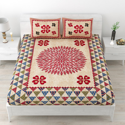 Loroco 104 TC Cotton Double Jaipuri Prints Flat Bedsheet(Pack of 1, Red)