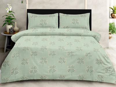 CosyHugs Cotton King Flat 210 TC Printed Bedsheet(Pack of 1, Green1)