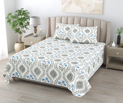 sentiments 240 TC Cotton King Jaipuri Prints Flat Bedsheet(Pack of 1, White)