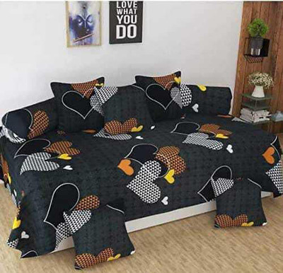 MAHI TEXTILES Polycotton Checkered Diwan Set(Black)