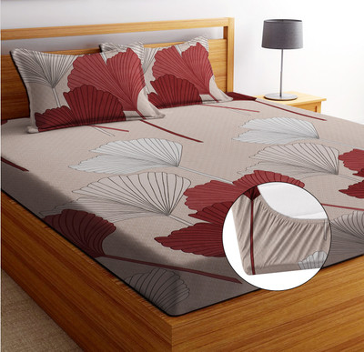 EXFAB 240 TC Cotton Double Printed Fitted (Elastic) Bedsheet(Pack of 1, Multi14)