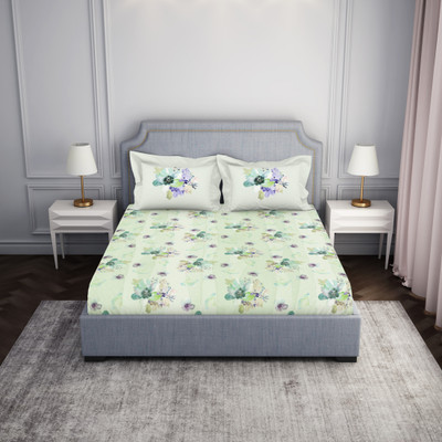 SPACES 144 TC Cotton Double Abstract Flat Bedsheet(Pack of 1, Light Green)