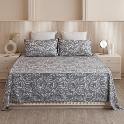 HOMEMONDE Cotton Double Flat 210 TC Printed Bedsheet(Pack of 1, Grey)