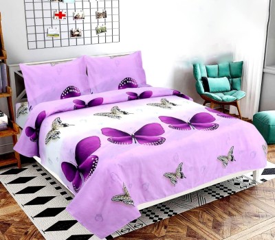 Impression Hut 240 TC Polyester, Microfiber Queen 3D Printed Flat Bedsheet(Pack of 1, Purple Butterfly)