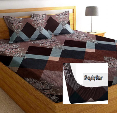 TerryFox 280 TC Cotton Double Printed Fitted (Elastic) Bedsheet(Pack of 1, Multicolor)